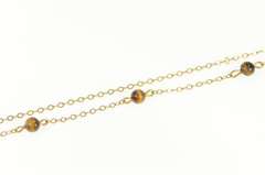 Gold Filled 1.5mm Tiger's Eye Beaded Retro Chain Link Necklace