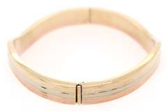 Polished Tri-Color Wave Bangle Bracelet in 14K
