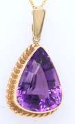 Wonderful Yellow Gold Pear Shaped Amethyst Enhancer Pendant on Chain