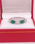 18kt Solid White Gold, Emerald, & Diamond Band Ring