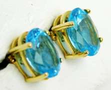 Large 14K Blue Topaz Stud Earrings