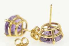 14K Yellow Gold Oval Amethyst Solitaire Vintage Classic Stud Earrings