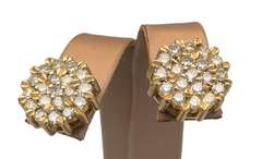 3.75 CARATS!14K YELLOW GOLD STUD EARRINGS WITH PAVE DIAMONDS