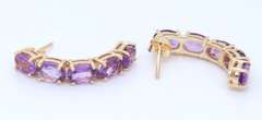 Stunning Yellow Gold oval Cut Amethyst Half Hoop Earrings