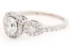 14kthite gold 1.30ctw round diamond halo three stone enagagement ring