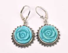Blue Turquoise Flower Earrings In Sterling Silver