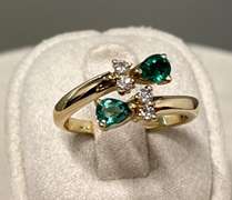 14kt Solid Yellow Gold, Emerald, and Diamond Ring