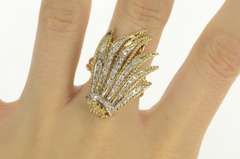 14K Yellow Gold 1940's White Sapphire Fanned Leaf Cluster Ring