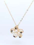 Lovely Yellow Gold Multi Pearl and Sapphire Flower Pendant on Chain