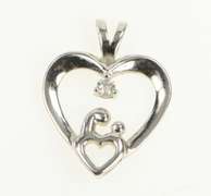 14K White Gold Diamond Heart Mom & Child Mother's Day Pendant