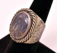Awesome 12.24CTS Checkerboard Cut Blue Sapphire Ring in Sterling Silver