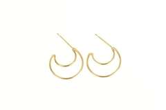14K Yellow Gold Crescent Moon Hoop Vintage Statement Earrings