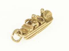 14K Yellow Gold 3D Sled Paddle Boat with Person & Swan Charm/Pendant