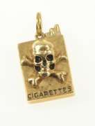 14K Yellow Gold Retro 3D Skull Crossbones Cigarette Pack Charm/Pendant