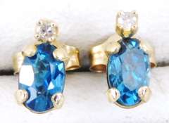 14K Blue Topaz & Diamonds Necklace & Earrings