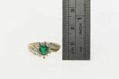10K Yellow Gold Heart Syn. Emerald Diamond Halo Bypass Ring