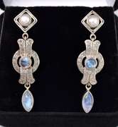 Pearl And Moonstone Dangle Earrings In Sterling Silver