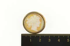 14K Yellow Gold Ornate Round Carved Shell Cameo Lady Pin/Brooch