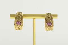 14K Yellow Gold Natural Ruby Etruscan Revival Semi Hoop Earrings