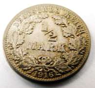 German 1916A 1/2 Mark Silver Coin