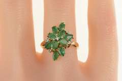 14K Yellow Gold Marquise Natural Emerald Diamond Cluster Ring