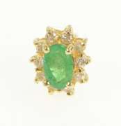 14K Yellow Gold Natural Emerald Diamond Halo Single Stud Earrings