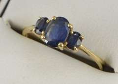 14K Yellow Gold Three Stone Natural Sapphire Engagement Ring
