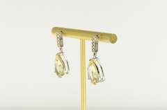 14K White Gold Pear Citrine Bar Drop Dangle Statement Earrings