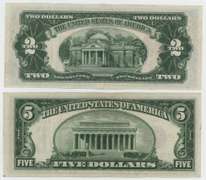Very nice 1928 $2 Red Seal and 1928 $5 Red Seal Notes