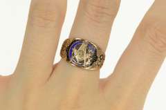 10K Yellow Gold Victorian Masonic G Compass Square Enamel Ring