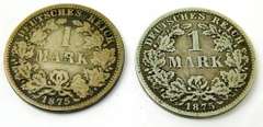 2 German Silver 1 Mark Coins, 1875
