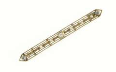 14K Yellow Gold Deco Diamond Pearl Filigree Syn Sapphire Pin/Brooch