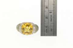 14K White Gold 4.30 Ctw Cushion Citrine Diamond Statement Ring