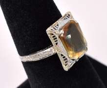 Vintage Citrine Ring In 14K White Gold