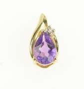 14K Yellow Gold Pear Amethyst Diamond Accent Statement Pendant