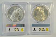 2 Choice to Near Gem BU 1922 Peace Silver Dollars. PCGS MS63 & 64