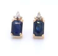 Stunning Yellow Gold Emerald Cut Sapphire and Diamond Earrings