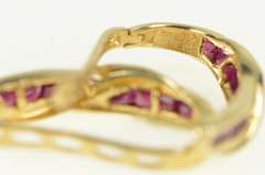 10K Yellow Gold 2.20 Ctw Natural Ruby Diamond Oval Hoop Earrings