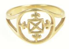 9K Yellow Gold Ornate Geometric Filigree Vintage Statement Ring
