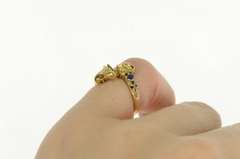 14K Yellow Gold Victorian Ornate Ram Capricorn Blue Enamel Ring