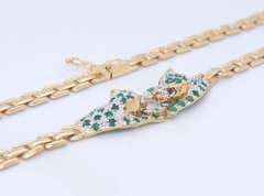 Graceful Emerald with Diamond Panther Necklace on Panther Link Chain