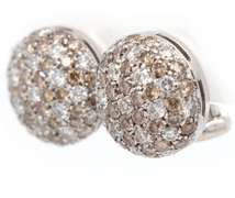 Handsome 1.00ctw Brown and White Diamond Cluster Button Earrings in 18K