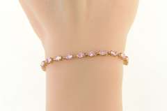 10K Yellow Gold Oval Pink Cubic Zirconia Vintage Retro Chain Bracelet