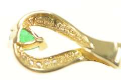 14K Yellow Gold Pear Emerald Diamond Ornate Freeform Pendant