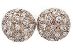 Handsome 1.00ctw Brown and White Diamond Cluster Button Earrings in 18K