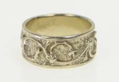 14K White Gold 8.3mm Handmade Ornate Scrollwork Pattern Band Ring