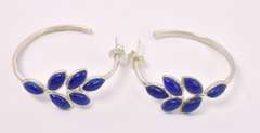 Blue Leaf Hoop Earrings In Sterling Silver