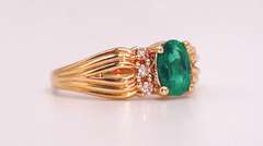 18kt Solid Yellow Gold, Emerald, & Diamond Ring
