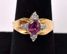 Stunning Rhodolite with Diamonds Ring In Yellow Gold