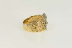 14K Yellow Gold 1940's Diamond Floral Leaf Diamond Cut Band Ring